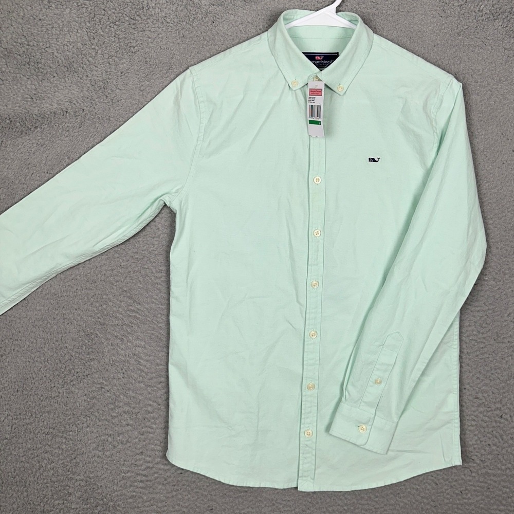 NEW Vineyard Vines Whale Shirt Mens Large Light Green Button-Down Long Sleeve